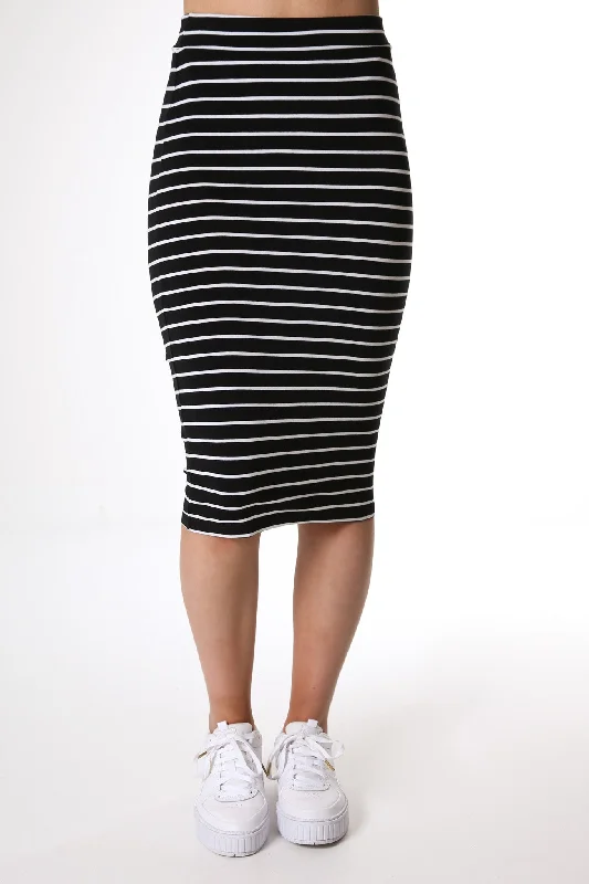 Alicia Midi Skirt Black White Stripe