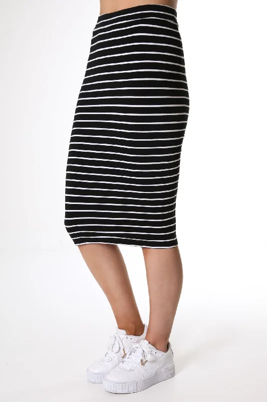 Alicia Midi Skirt Black White Stripe