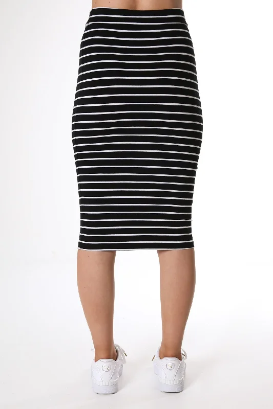 Alicia Midi Skirt Black White Stripe