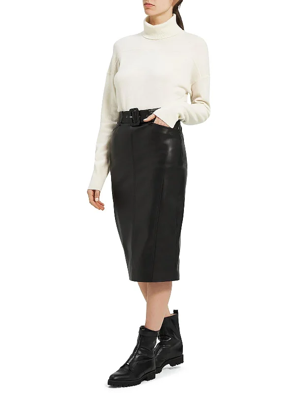 Bedford Womens Faux Leather Midi Pencil Skirt