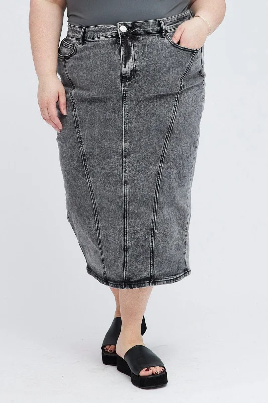 Black Midi Skirt Denim