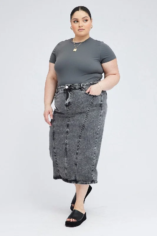 Black Midi Skirt Denim