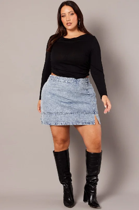 Denim Acid Wash Denim Mini Skirt