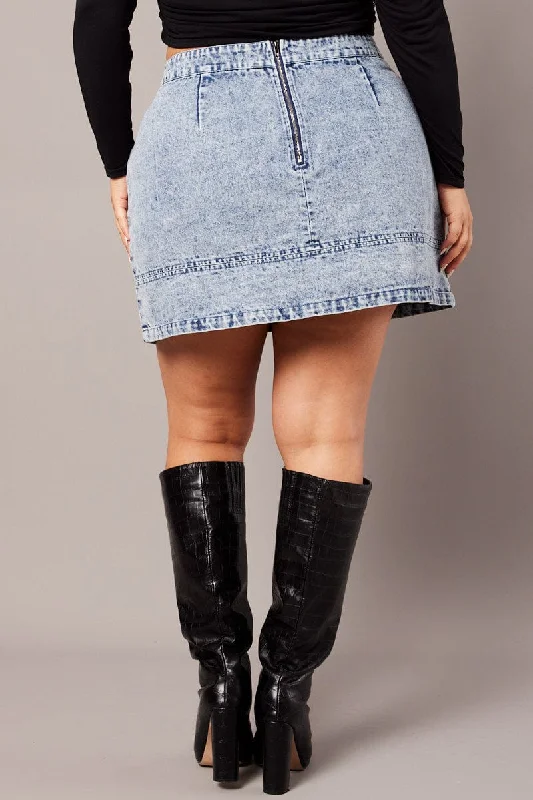 Denim Acid Wash Denim Mini Skirt