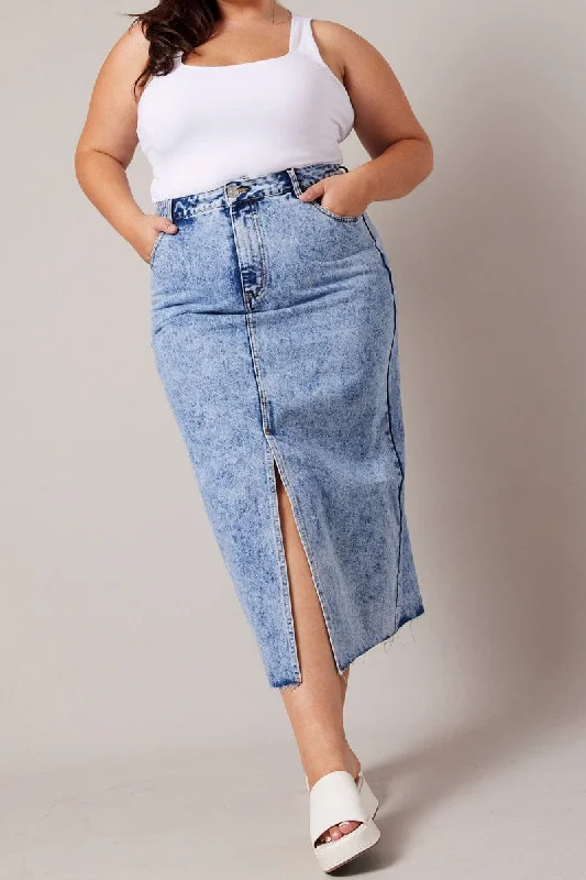 Denim Acid Wash Midaxi Skirt