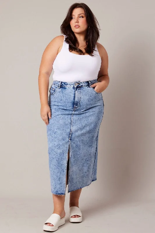 Denim Acid Wash Midaxi Skirt