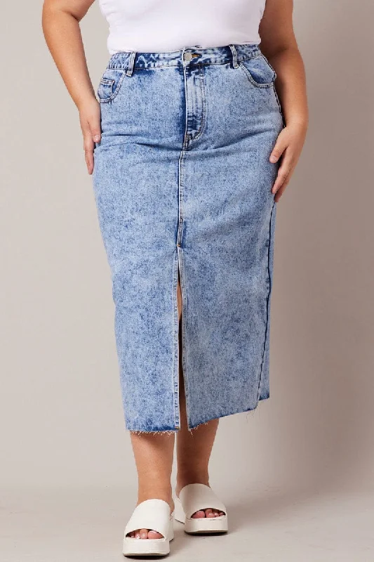 Denim Acid Wash Midaxi Skirt