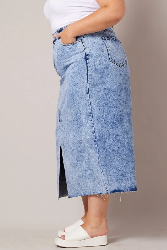 Denim Acid Wash Midaxi Skirt