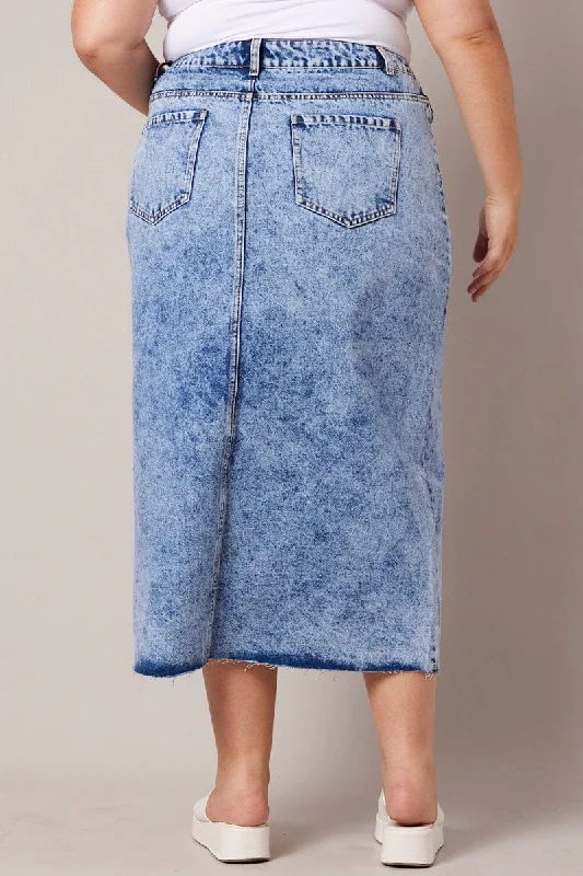 Denim Acid Wash Midaxi Skirt