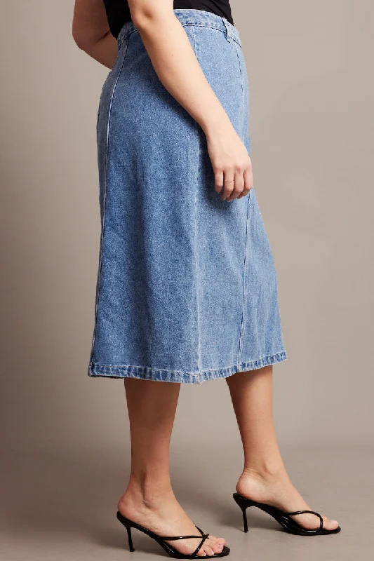 Denim Denim Midaxi Panel Skirt