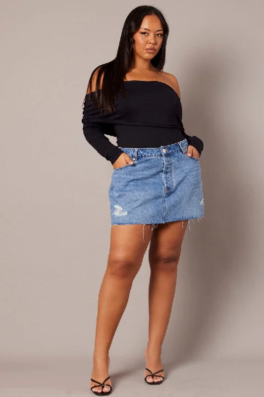 Denim Distressed Denim Mini Skirt