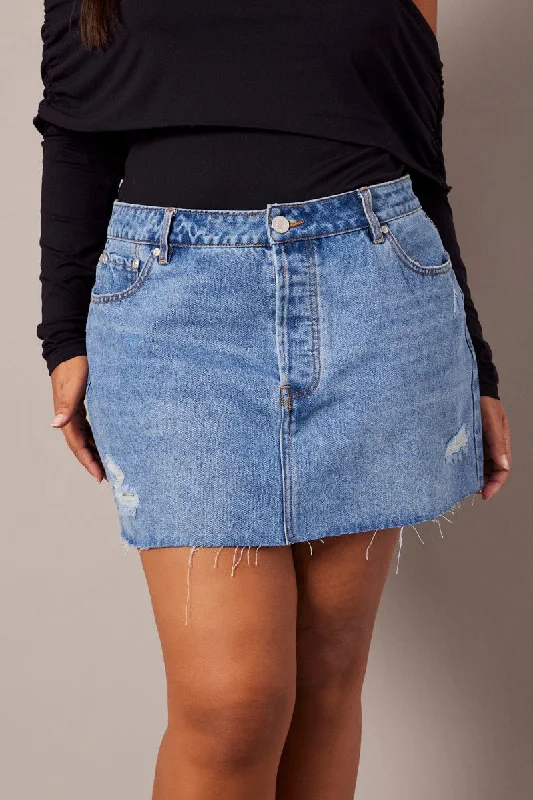 Denim Distressed Denim Mini Skirt