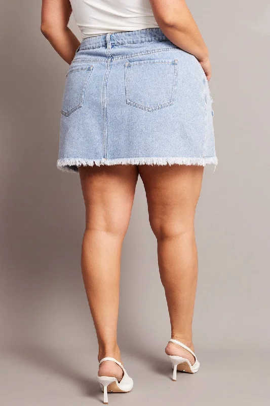 Denim Distressed High Waist Mini Skirt