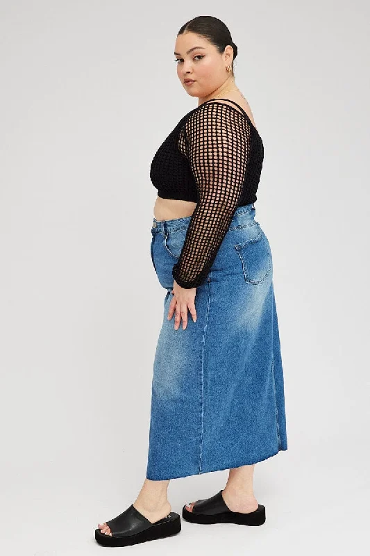 Denim Midaxi Straight Hi Waist Skirt