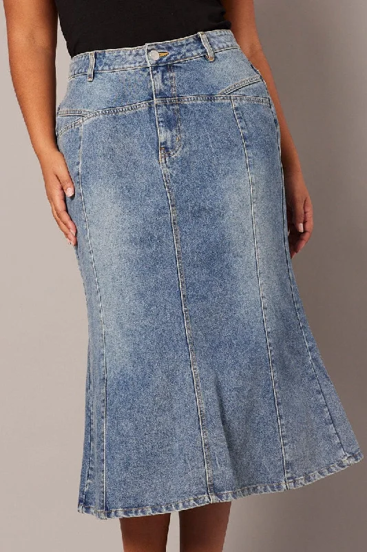 Denim Panel Midi Skirt