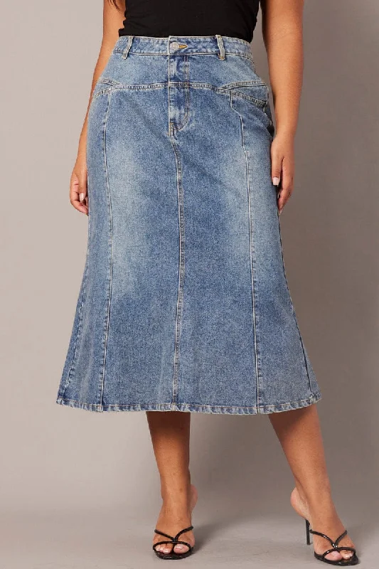 Denim Panel Midi Skirt