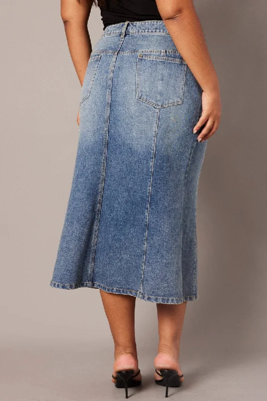 Denim Panel Midi Skirt