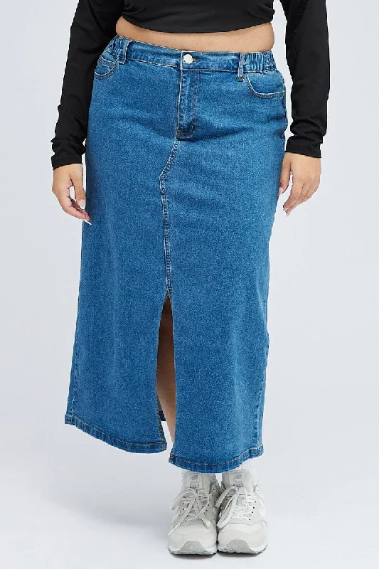 Denim Stretch Denim Skirt Midaxi