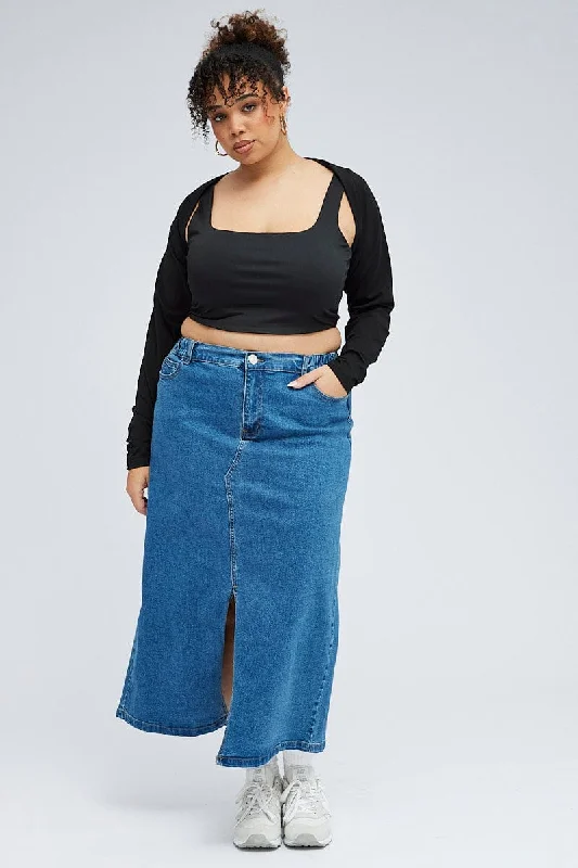 Denim Stretch Denim Skirt Midaxi