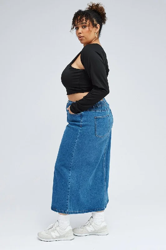 Denim Stretch Denim Skirt Midaxi