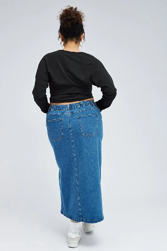 Denim Stretch Denim Skirt Midaxi