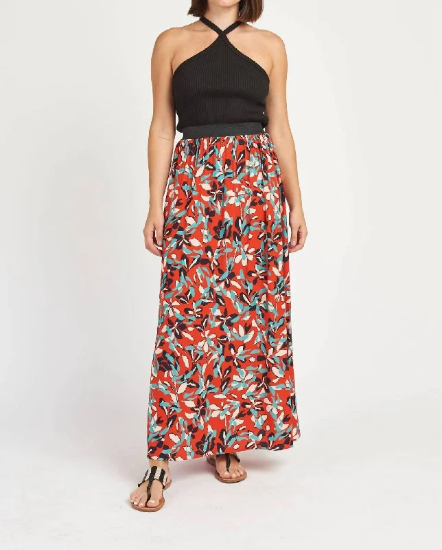 Mackenzie Abstract Maxi Skirt In Orange