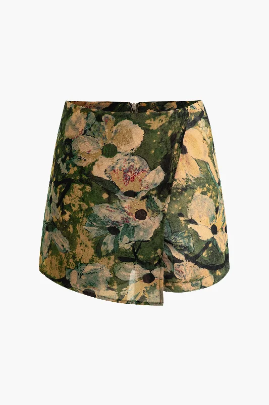 Tie-Dye Floral Print Skort