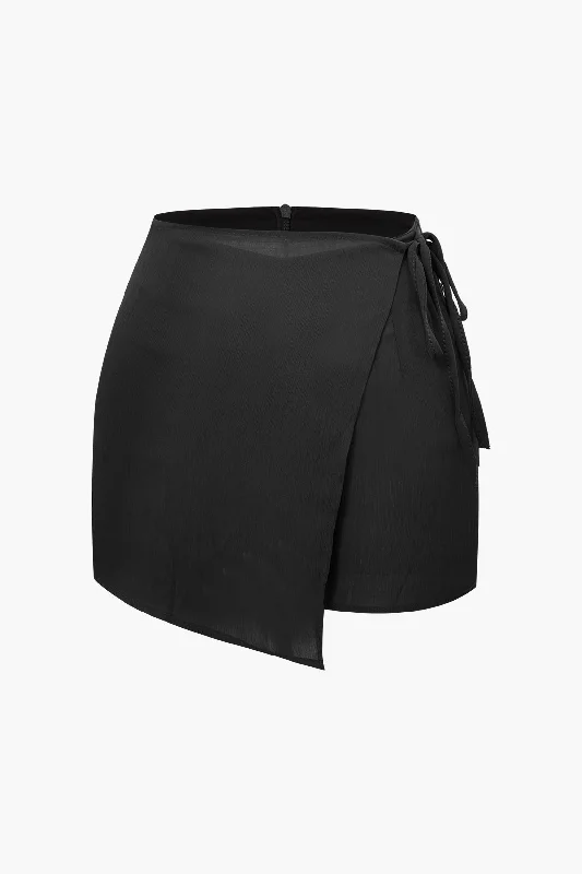 High Waisted Tie Side Wrap Straight Leg Shorts