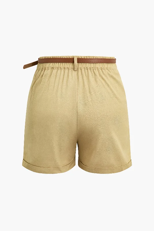 Rolled Hem Straight-Leg Shorts With Belt