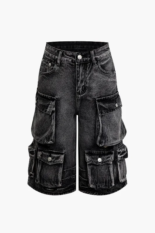 Flap Pocket Denim Cargo Shorts