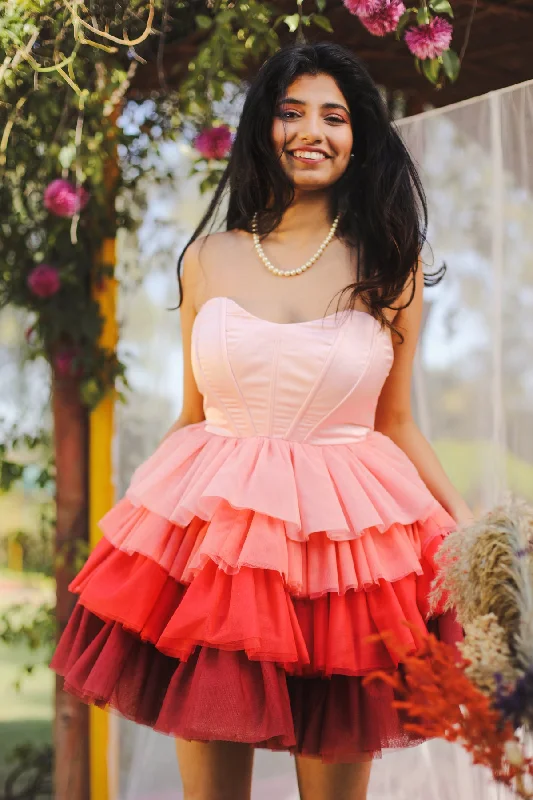 Belle Pink Ombre Ruffle Tulle Corset Dress