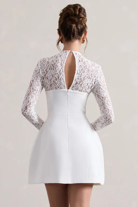 Birdie | White Lace Long-Sleeve Mini Dress