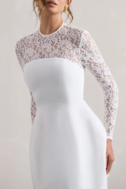 Birdie | White Lace Long-Sleeve Mini Dress