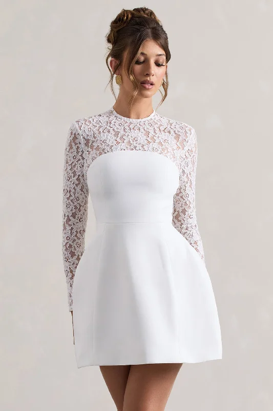 Birdie | White Lace Long-Sleeve Mini Dress