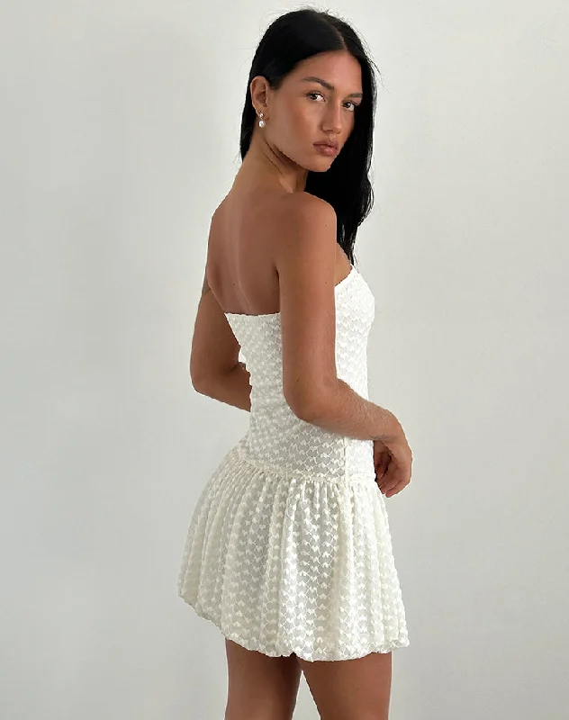 Cryolan Bandeau Mini Dress in Ivory Heart Lace