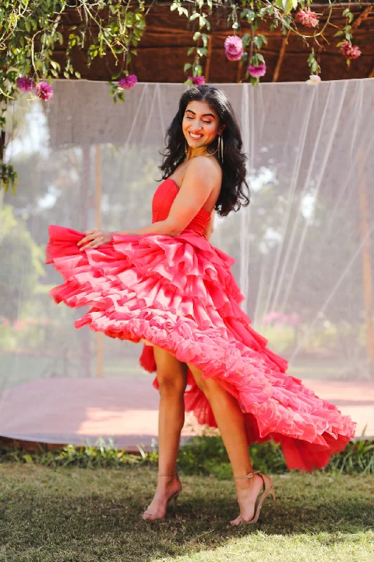 Isabelle Red High-Low Ruffle Tulle Corset Dress