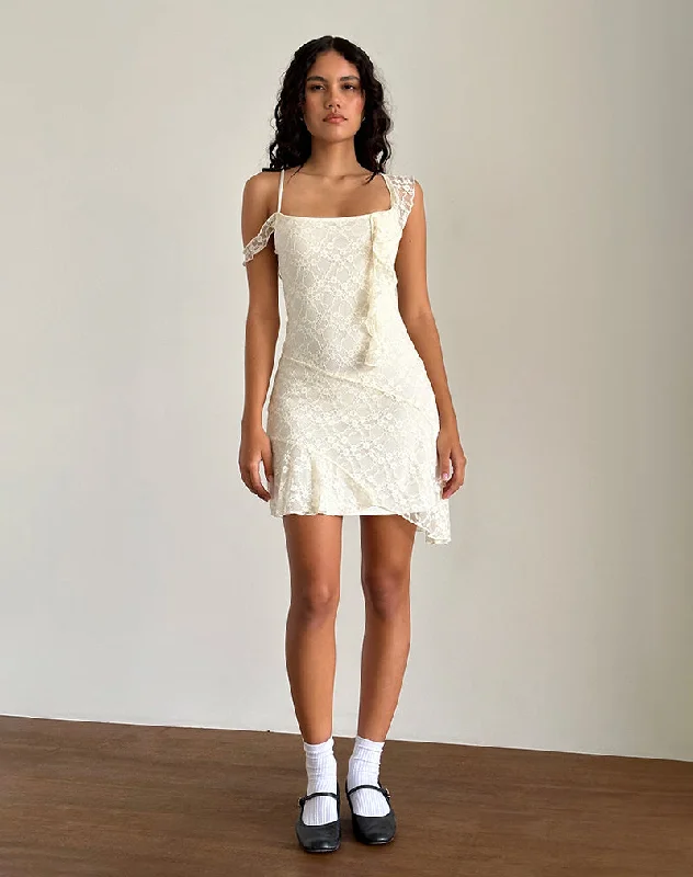 Jati Mini Dress in Off White Canina Rose Lace