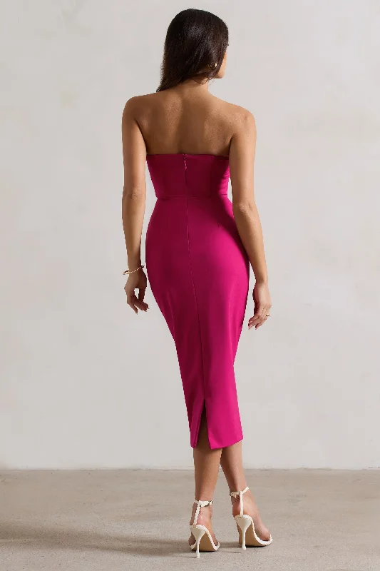 Nina | Dark Pink Structured Strapless Corset Midi Dress