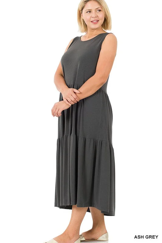 Hi Curvy Plus size Women Sleeveless Tiered Midi Dress