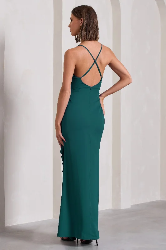 Run The World | Bottle Green Sweetheart Neckline Ruffle Maxi Dress