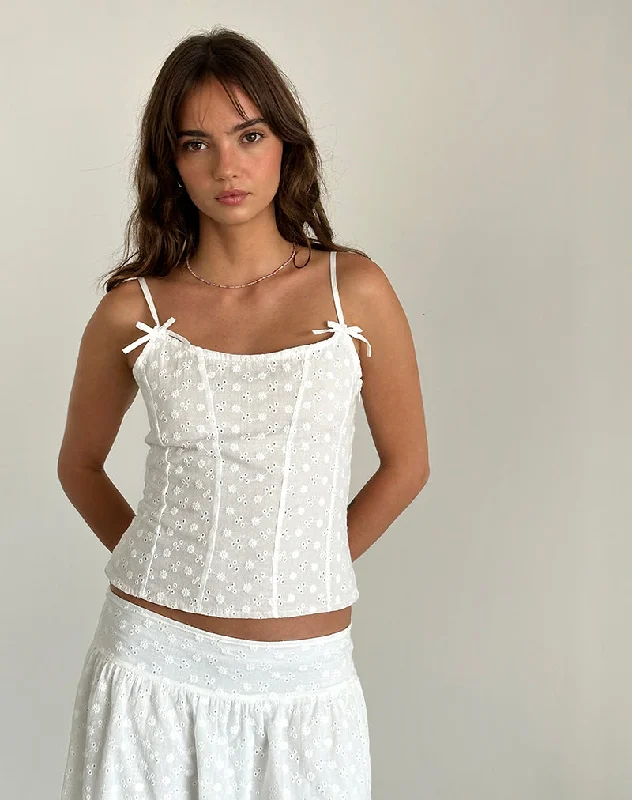 Tasma Corset Top in Woven Broderie White