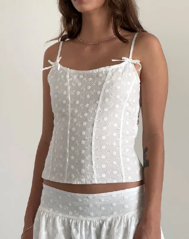 Tasma Corset Top in Woven Broderie White