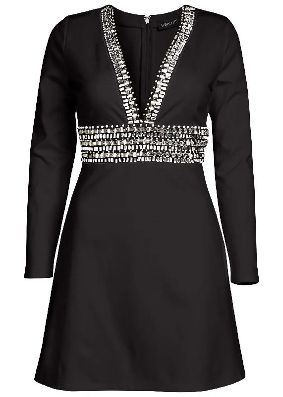 Plunging embellished dress - Black