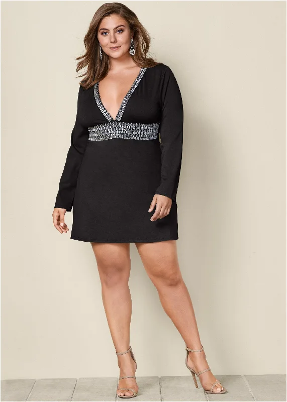 Plunging embellished dress - Black