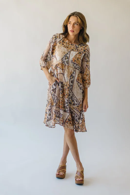 The Salazar Patterned Floral Dress in Brown Multi