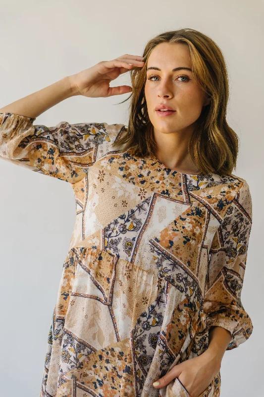 The Salazar Patterned Floral Dress in Brown Multi