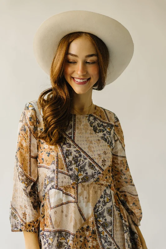 The Salazar Patterned Floral Dress in Brown Multi