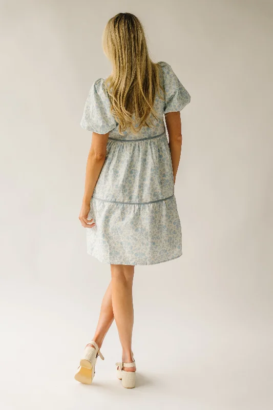 The Tania Floral Babydoll Dress in Dusty Blue