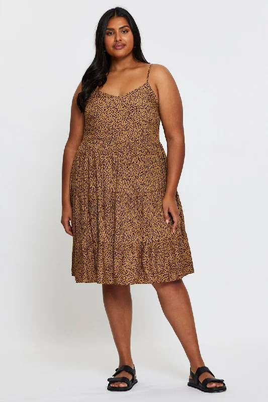 Animal Print Skater Dress V-neck Sleeveless Tie