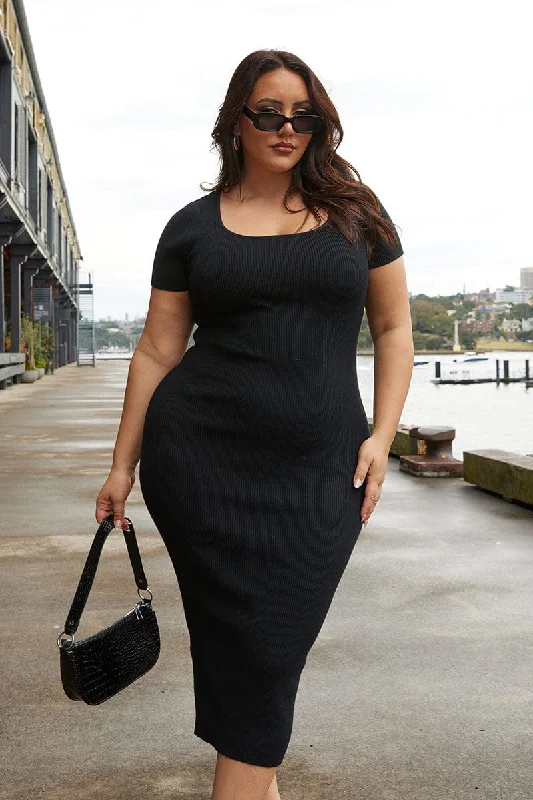 Black Short Sleeve Knit Dress